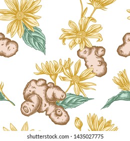 Seamless pattern with hand drawn pastel jerusalem artichoke