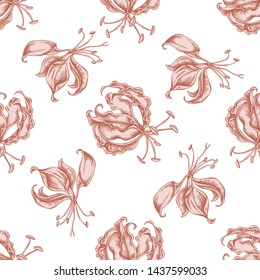 Seamless pattern with hand drawn pastel gloriosa