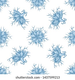 Seamless pattern with hand drawn pastel black caraway