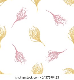 Seamless pattern with hand drawn pastel feather grass