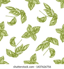 Seamless pattern with hand drawn pastel basil