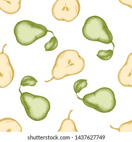 Seamless pattern with hand drawn pastel pears