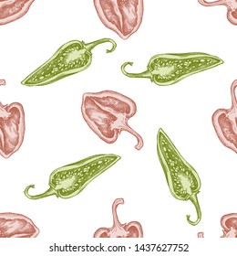 Seamless pattern with hand drawn pastel pepper