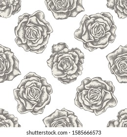 Seamless pattern with hand drawn pastel roses