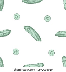 Seamless pattern with hand drawn pastel cucumber