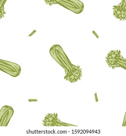 Seamless pattern with hand drawn pastel celery