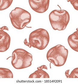 Seamless pattern with hand drawn pastel apples