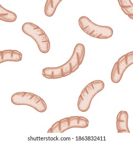 Seamless pattern with hand drawn pastel sausages