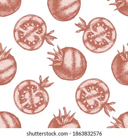 Seamless pattern with hand drawn pastel grilled tomato