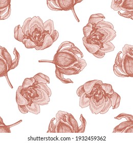 Seamless pattern with hand drawn pastel tulip