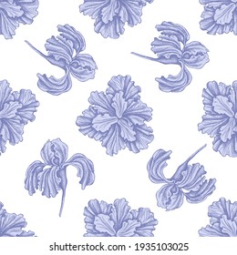 Seamless pattern with hand drawn pastel iris