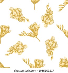Seamless pattern with hand drawn pastel freesia