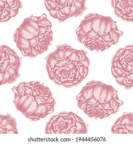 Seamless pattern with hand drawn pastel peony