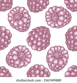 Seamless pattern with hand drawn pastel raspberry