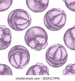 Seamless pattern with hand drawn pastel mangosteen