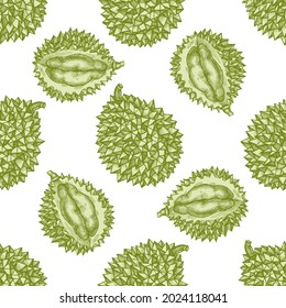 Seamless Pattern With Hand Drawn Pastel Durian