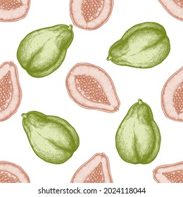 Seamless pattern with hand drawn pastel papaya