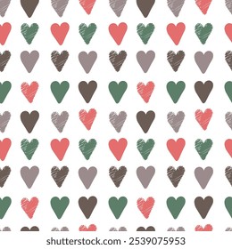 Seamless pattern with hand drawn pastel hearts. Symbol of love. Great for textiles, wrapping paper and Valentine's Day decorations. Vector