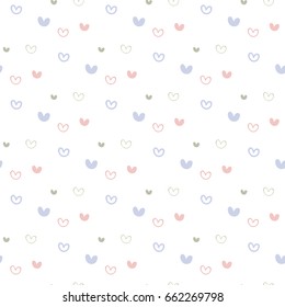 Seamless Pattern of Hand Drawn Pastel Hearts on White Background