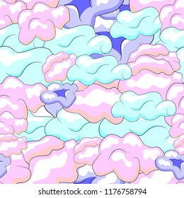 Seamless pattern with hand drawn pastels cartoon clouds