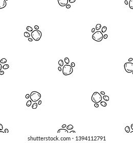 Seamless pattern Hand Drawn paw doodle. Sketch style icon. Decoration element. Isolated on white background. Flat design. Vector illustration.