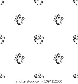 Seamless pattern Hand Drawn paw doodle. Sketch style icon. Decoration element. Isolated on white background. Flat design. Vector illustration.