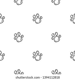 Seamless pattern Hand Drawn paw doodle. Sketch style icon. Decoration element. Isolated on white background. Flat design. Vector illustration.