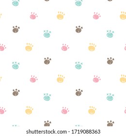 Seamless Pattern of Hand Drawn Paw Design on White Background