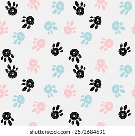Seamless pattern of hand drawn paw background.