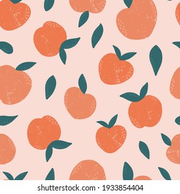 Seamless pattern with hand drawn peaches and leaves for textile prints, wallpaper, wrapping paper, scrapbooking, stationary, backgrounds, etc. EPS 10