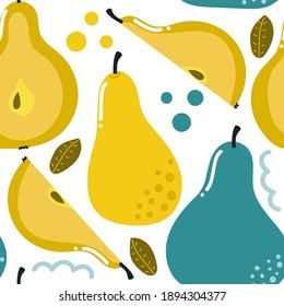 Seamless pattern of hand drawn pears. Flat illustration.