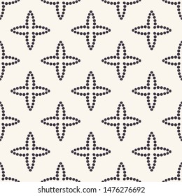 Seamless pattern hand drawn petal star trellis grid background. Geometric monochrome allover print. Vector geo swatch