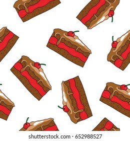 Seamless pattern with hand drawn pieces of cake.