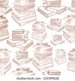 Seamless pattern with hand drawn piles of books. Clipping mask is used, vector illustration.