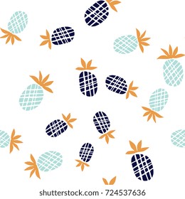 Seamless pattern with hand drawn pineapple silhouettes in modern style isolated on white background. Perfect minimalistic design for background, paper, textile.