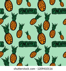 Seamless pattern with hand drawn pineapples