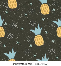Seamless Pattern with Hand Drawn Pineapples. Scandinavian Style. Delicate Design