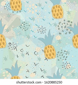 Seamless Pattern with Hand Drawn Pineapples. Scandinavian Style. Delicate Design