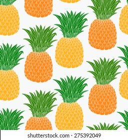 Seamless pattern with hand drawn pineapples. Vector