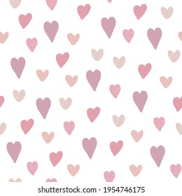 Seamless pattern. Hand drawn pink hearts vector illustration. White background
