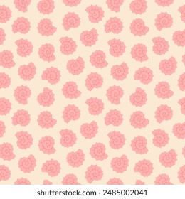 Seamless pattern with hand drawn pink seashell on light pink background. Template for print, fabric, greeting card and invitation. Vector illustration