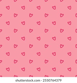 Seamless pattern with hand drawn pink hearts on a pink background. Valentine's day background.