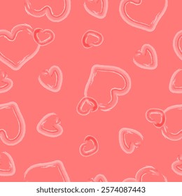 Seamless pattern with hand drawn pink hearts on pink background. Design for fashion, fabric, textile, packaging paper, gift paper. Valentines day concept.