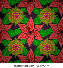 Seamless pattern with hand drawn pink flowers. Vector.