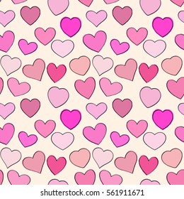 Seamless pattern with hand drawn pink hearts