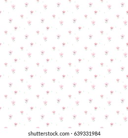 Seamless Pattern of Hand Drawn Pink Flowers on White Background