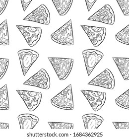  Seamless pattern with hand drawn pizza. Vector illustration
