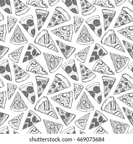 Seamless pattern with hand drawn pizza.