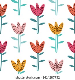 Seamless pattern with hand drawn plants. Childish texture for fabric, textile, vector fill. Vector background 
