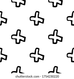 Seamless pattern with hand drawn plus. Doodle style vector illustration isolated on white background. For interior design, wallpaper, packaging, posters, cards.